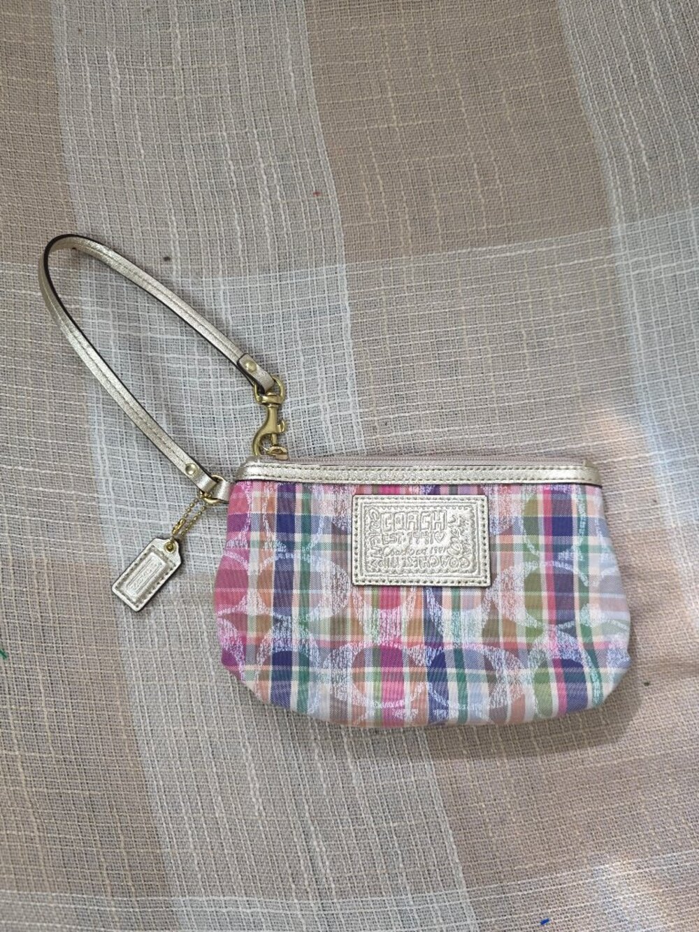 y2k Preppy McBling Coquette Coach Monogramed Poppy Pastel Plaid Wristlet Wallet